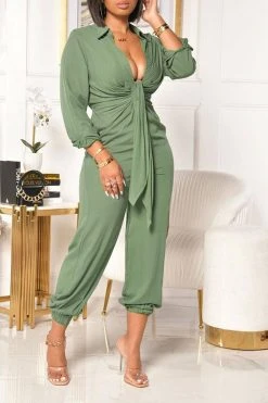 Solid Color Classic Front Wrap Jumpsuit -Clothing-PrettyTina C20110630 5