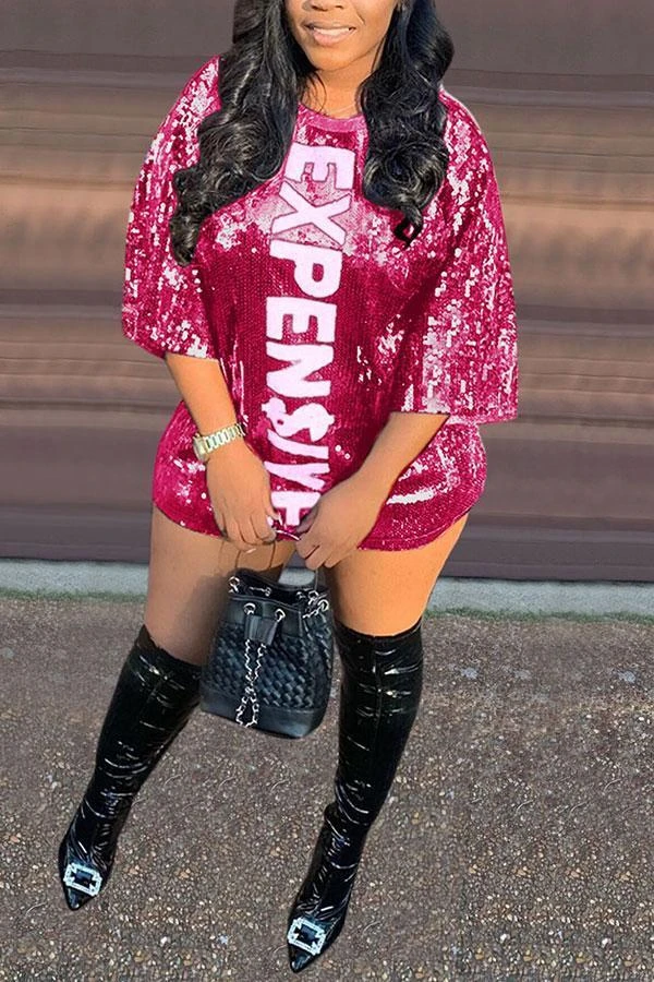 Letter Print Sequined Sparkly Mini Dress 1 Letter Print Sequined Sparkly Mini Dress