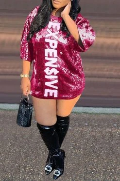 Letter Print Sequined Sparkly Mini Dress 11 Letter Print Sequined Sparkly Mini Dress -Clothing-PrettyTina C20111624 2