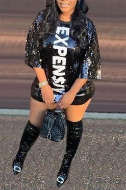 Letter Print Sequined Sparkly Mini Dress 14 Letter Print Sequined Sparkly Mini Dress -Clothing-PrettyTina C20111624 5