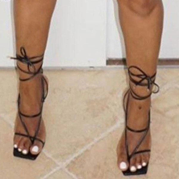 Solid Color Modern Lace-Up Sandals 2 Solid Color Modern Lace-Up Sandals - Image 2