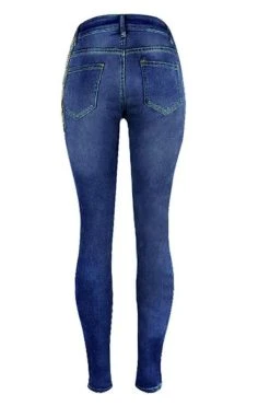 Blue Stylish Cutout Jeans With Chains -Clothing-PrettyTina C21040812 3