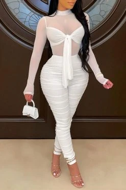 Solid Color On-trend Strappy See-Through Jumpsuit