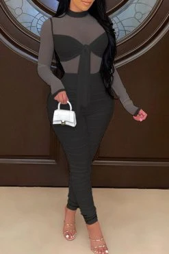 Solid Color On-trend Strappy See-Through Jumpsuit -Clothing-PrettyTina C21061027 5