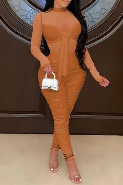 Solid Color On-trend Strappy See-Through Jumpsuit -Clothing-PrettyTina C21061027 7