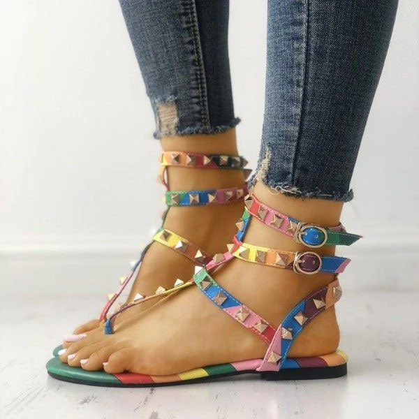 Rainbow Bright Rivet Design Sandals 2 Rainbow Bright Rivet Design Sandals - Image 2