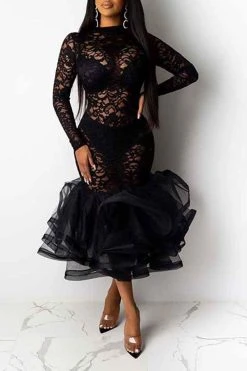 Floral Lace Elegant See-Through Midi Dress 14 Floral Lace Elegant See-Through Midi Dress -Clothing-PrettyTina C21080613 BK 3