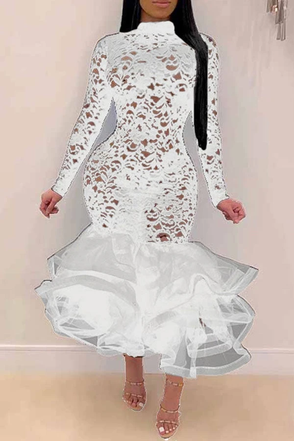 Floral Lace Elegant See-Through Midi Dress 9 Floral Lace Elegant See-Through Midi Dress - Image 9