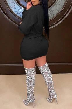 Solid Color Classic Two Pieces Dress Suit -Clothing-PrettyTina C21102820 BK 2