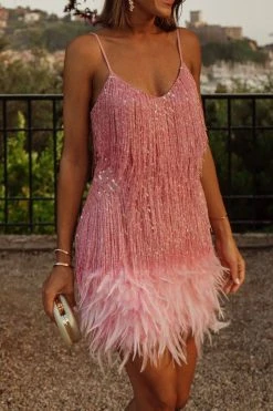 Feather&Sequined Sweet Mini Dress -Clothing-PrettyTina C21110321 PI 3