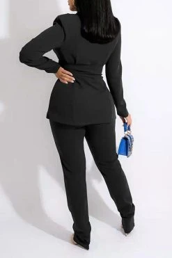 Solid Color Modern Blazer Pant Suit -Clothing-PrettyTina C21111918 BK 3