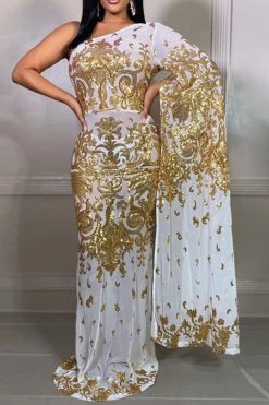 Sequined Elegant See-Through Maxi Dress -Clothing-PrettyTina C21122705 GO 1