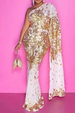 Sequined Elegant See-Through Maxi Dress -Clothing-PrettyTina C21122705 GO 2
