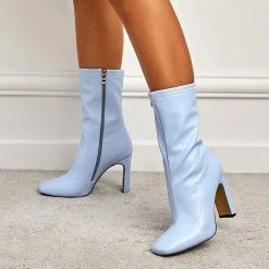 Solid Color Simple Zip Through Boots -Clothing-PrettyTina C22021503 LB 1