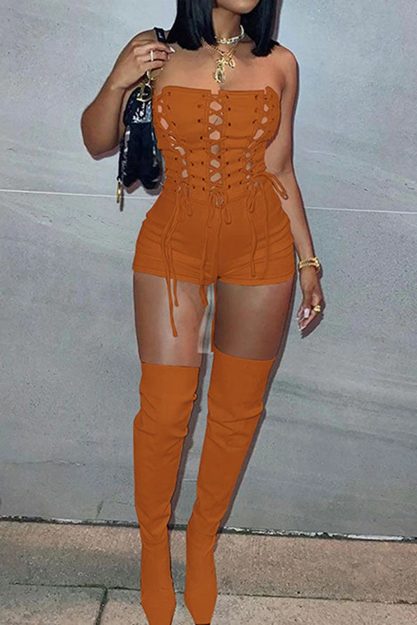 Solid Color Bandeau Stylish Strappy Cutout Romper 3 Solid Color Bandeau Stylish Strappy Cutout Romper - Image 3