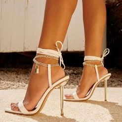 Solid Color Feminine Chain Heels -Clothing-PrettyTina C22033119 WH 1