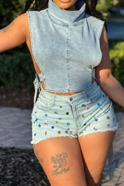 Rhinestone On-trend Denim Shorts -Clothing-PrettyTina C22051308 BL 5 bfbcc9cb 2754 4291 816e b8cd44e0ed05