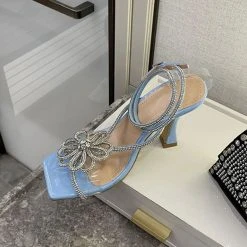 Rhinestone Feminine Transparent Strap Strappy Heels -Clothing-PrettyTina C22062315 BL 2