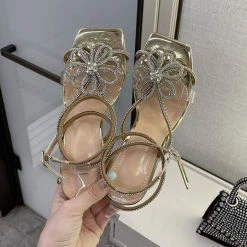 Rhinestone Feminine Transparent Strap Strappy Heels -Clothing-PrettyTina C22062315 GO 2