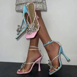 Rhinestone Feminine Transparent Strap Strappy Heels -Clothing-PrettyTina C22062315 PI 1