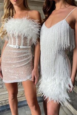 Sequined Girly Fluffy Mini Dress (Without Belt) -Clothing-PrettyTina C22072502 WH 3