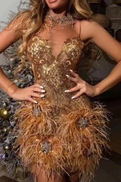 Sequined On-trend Fluffy Mini Dress