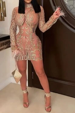 Sequined Glamorous Fluffy See-Through Mini Dress