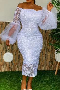 Lace Elegant Off Shoulder Midi Dress
