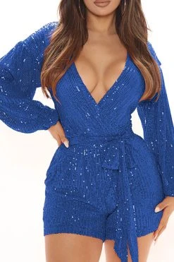 Sequined Smart Lace-Up Romper -Clothing-PrettyTina C22091551 BL 1 1ca30561 26de 4d79 8577 e29847195cac