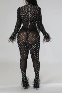 Rhinestone Party See-Through Jumpsuit -Clothing-PrettyTina C22092358 BK 4