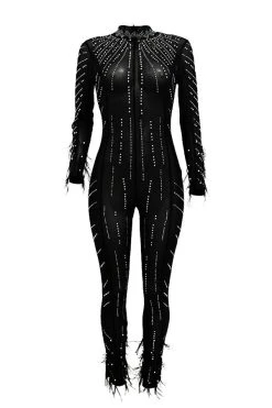 Rhinestone Party See-Through Jumpsuit -Clothing-PrettyTina C22092358 BK 7