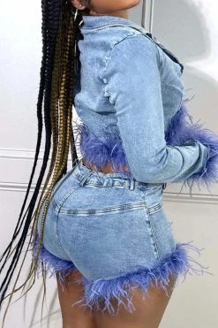 Blue Denim Cool Fluffy Pant Suit -Clothing-PrettyTina C22092389 BL 5