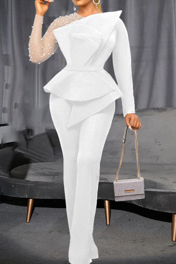 Solid Color Elegant Pearls Jumpsuit 1 Solid Color Elegant Pearls Jumpsuit