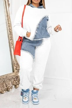 Denim Patchwork Sporty Pant Suit