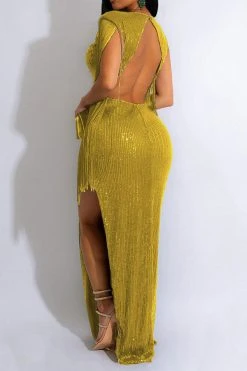 Sequined Striking High Slipt Maxi Dress -Clothing-PrettyTina C22101907 GO 2