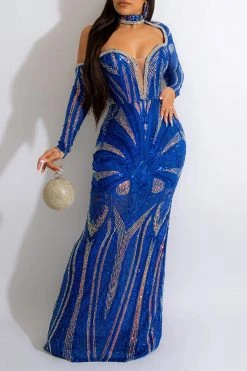 Sequined Striking Cutout Maxi Dress -Clothing-PrettyTina C22113024 BL 1