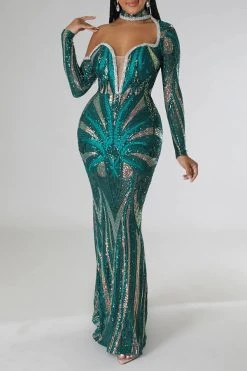 Sequined Striking Cutout Maxi Dress -Clothing-PrettyTina C22113024 GR 2