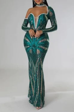 Sequined Striking Cutout Maxi Dress -Clothing-PrettyTina C22113024 GR 3