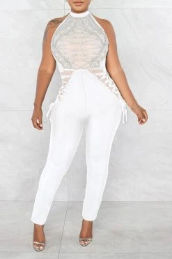 Rhinestone On-trend Strappy Jumpsuit -Clothing-PrettyTina C22121321 WH 2