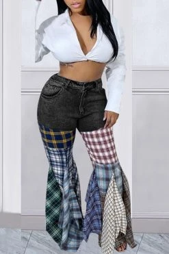 Houndstooth Cool Ruffle Pants 21 Houndstooth Cool Ruffle Pants -Clothing-PrettyTina C22121356 BK 2