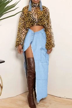 Solid Color Modern High Split Skirt -Clothing-PrettyTina C22122765 LB 1