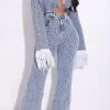 Crochet Hollow-Out Stylish Wide Leg Denim Pant Suit