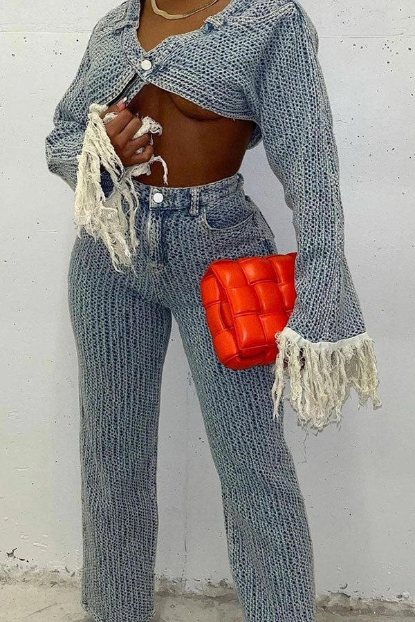 Crochet Hollow-Out Stylish Wide Leg Denim Pant Suit 10 Crochet Hollow-Out Stylish Wide Leg Denim Pant Suit - Image 10