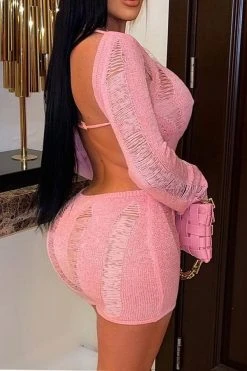 Ripped Smart Open Back Knitted Romper -Clothing-PrettyTina C23021555 PI 3