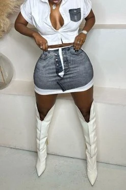 Patchwork On-trend Pocket Dress Suit -Clothing-PrettyTina C23021584 AS 1