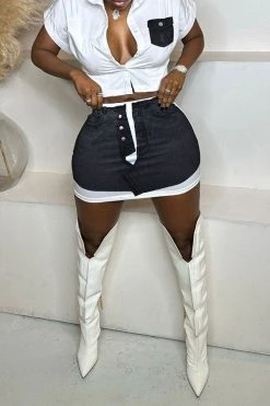 Patchwork On-trend Pocket Dress Suit -Clothing-PrettyTina C23021584 BK 1