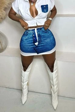 Patchwork On-trend Pocket Dress Suit