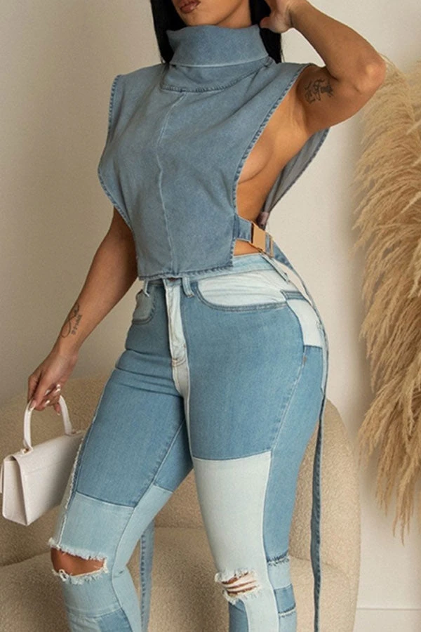 Solid Color Hot Buckled Denim Camisole 1 Solid Color Hot Buckled Denim Camisole