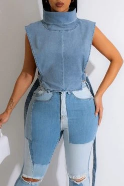 Solid Color Hot Buckled Denim Camisole 11 Solid Color Hot Buckled Denim Camisole -Clothing-PrettyTina C23022027 BL 4