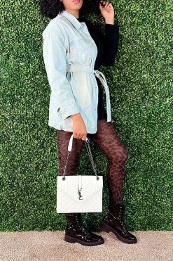 Denim Patchwork Unusual Belted Mini Dress -Clothing-PrettyTina C23022070 BK 3